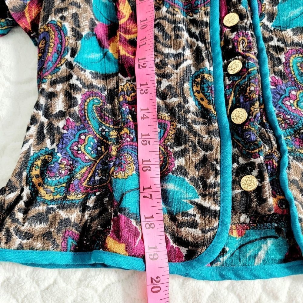 Vintage 1970s blouse button paisley floral leopard print 6 8 - Picture 7 of 11